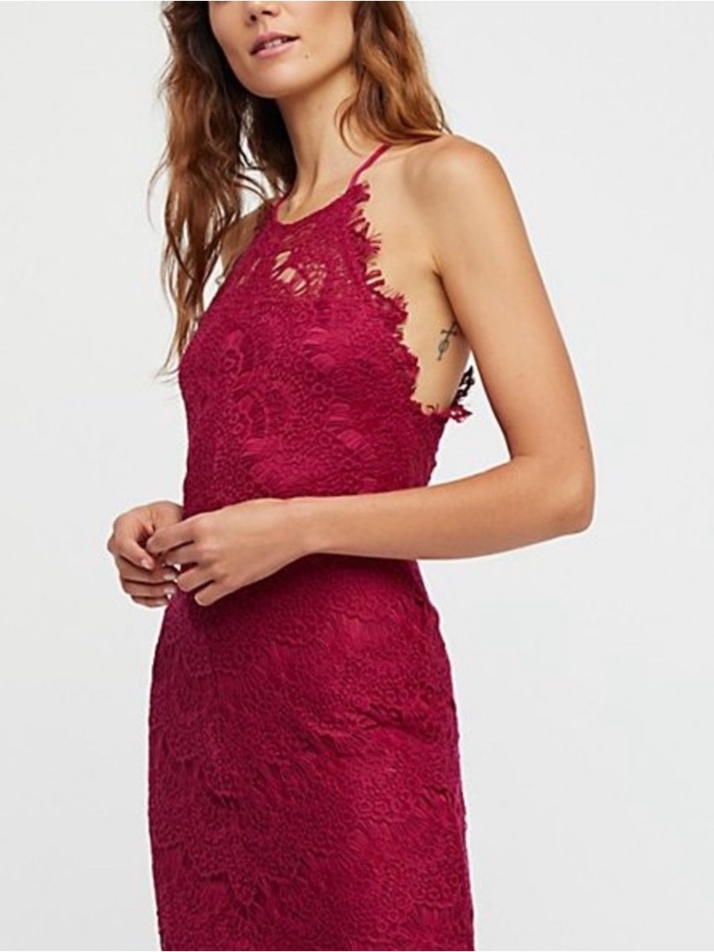 Free People Lace Bodycon Dress in Wine Red